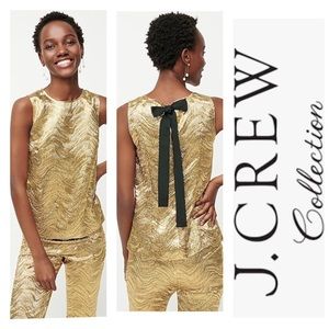 New J Crew Collection Bow Back Top Metallic Leaf Large Gold